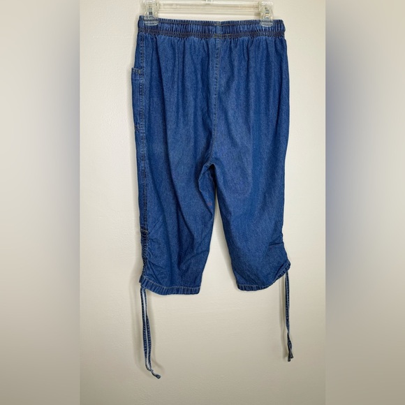 Gloria Vanderbilt Casual Blue Denim Elastic Waist Tie Length Capris Size Medium - Picture 2 of 6